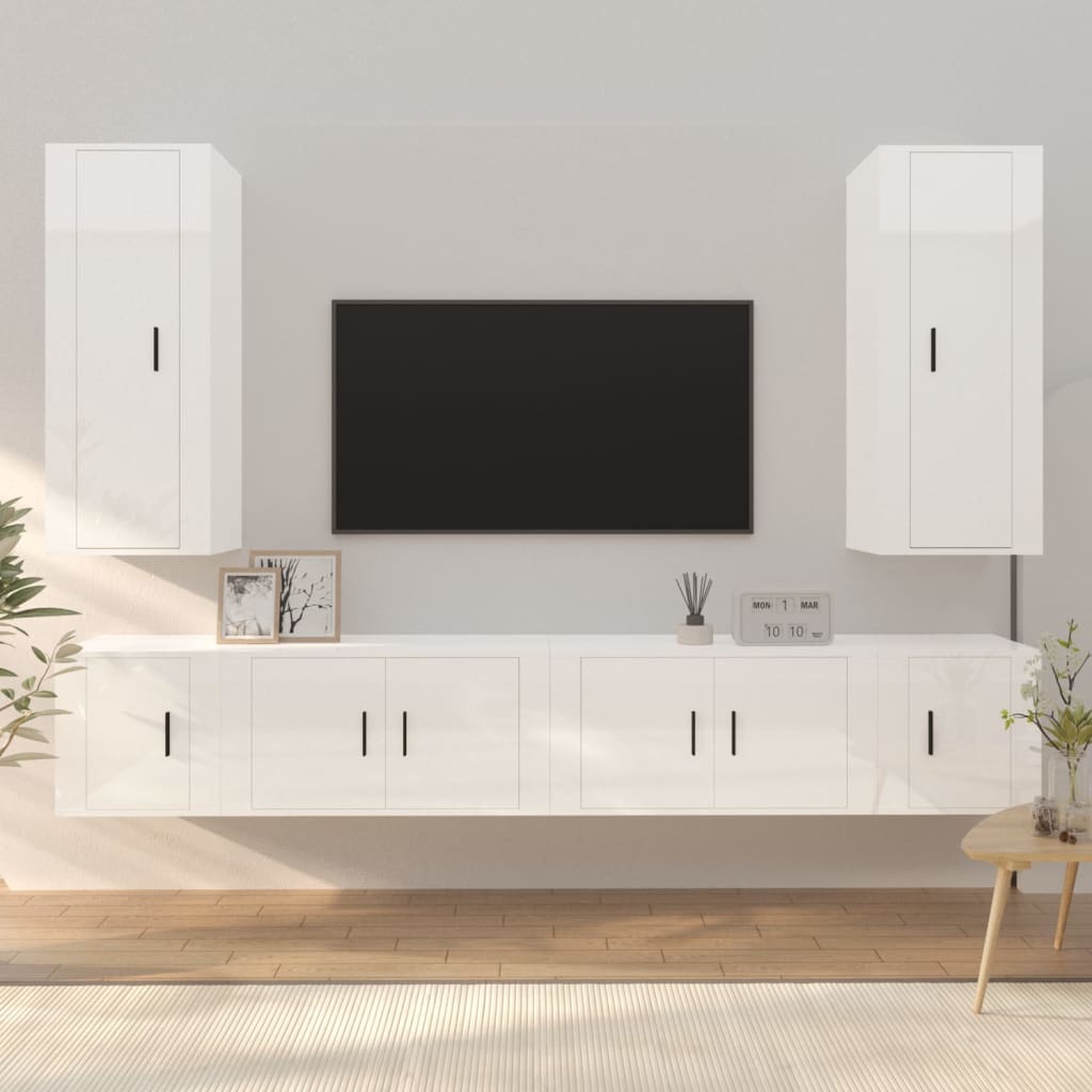 vidaXL 6 Piece TV Cabinet Set High Gloss White Engineered Wood