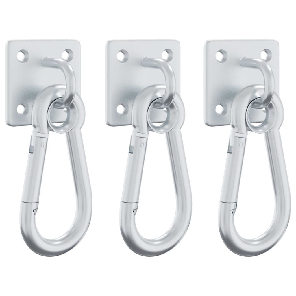 vidaXL Eye Plates with Snap Hooks 3 pcs 360° Rotate Silver Steel