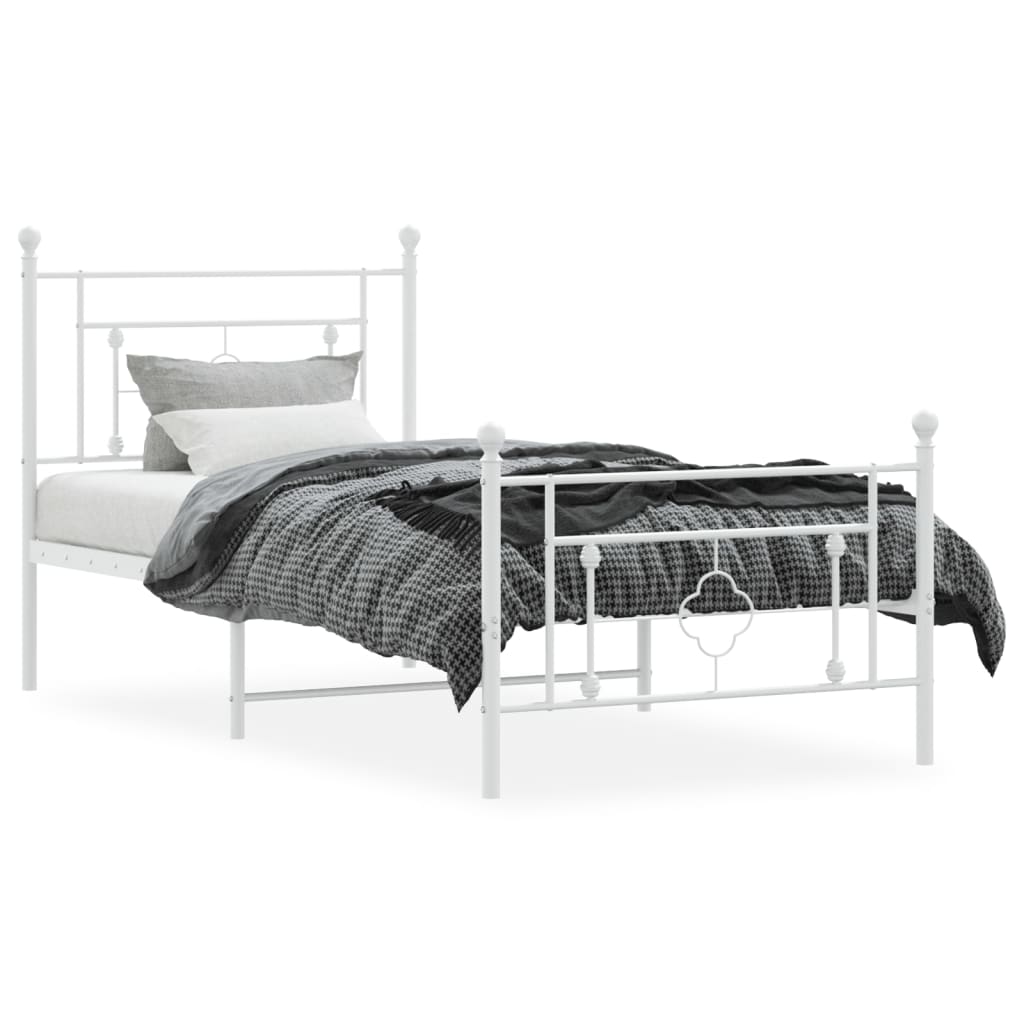 vidaXL Metal Bed Frame without Mattress with Footboard White 90x200 cm