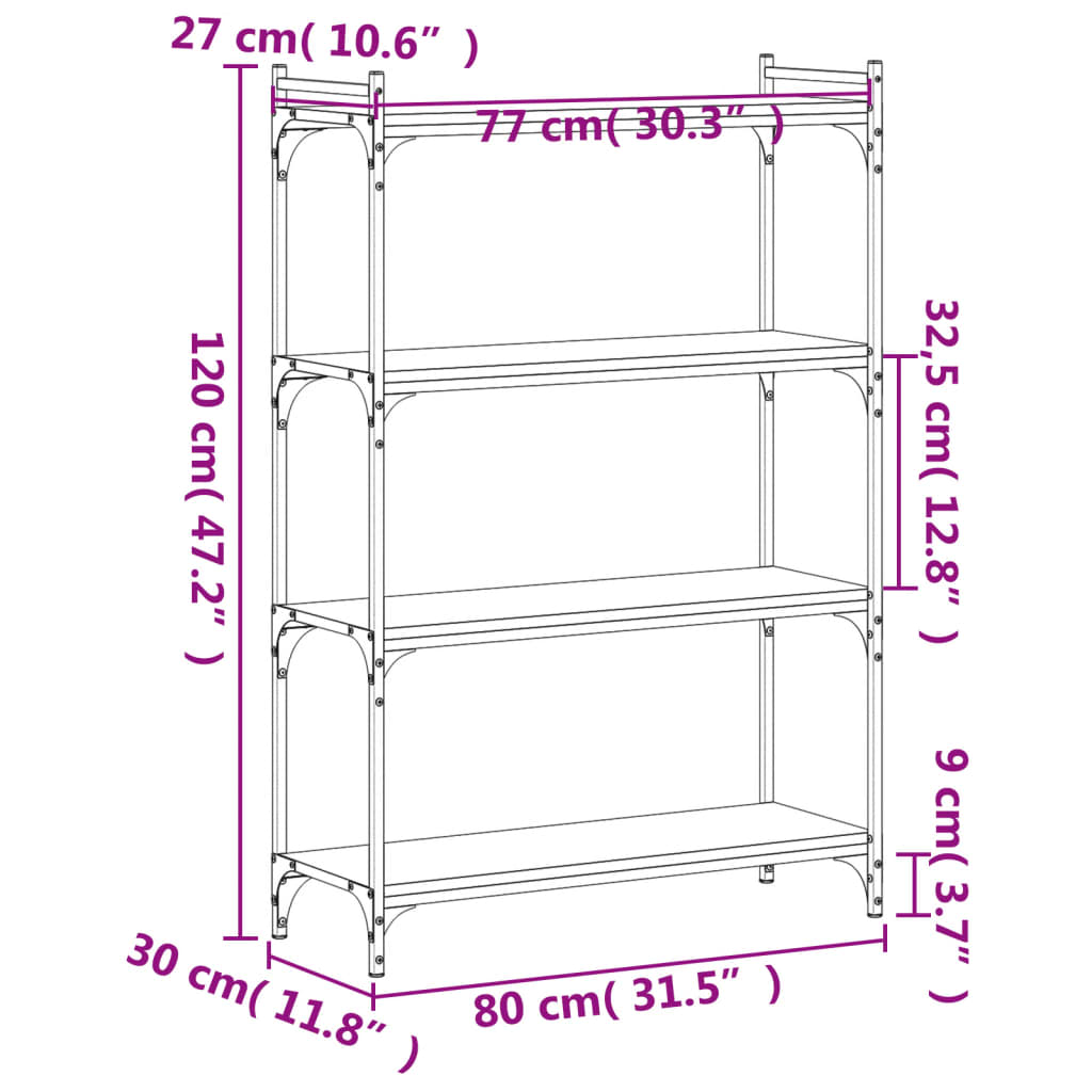 vidaXL Bookcase 4-Tier Black 80x30x120 cm Engineered Wood