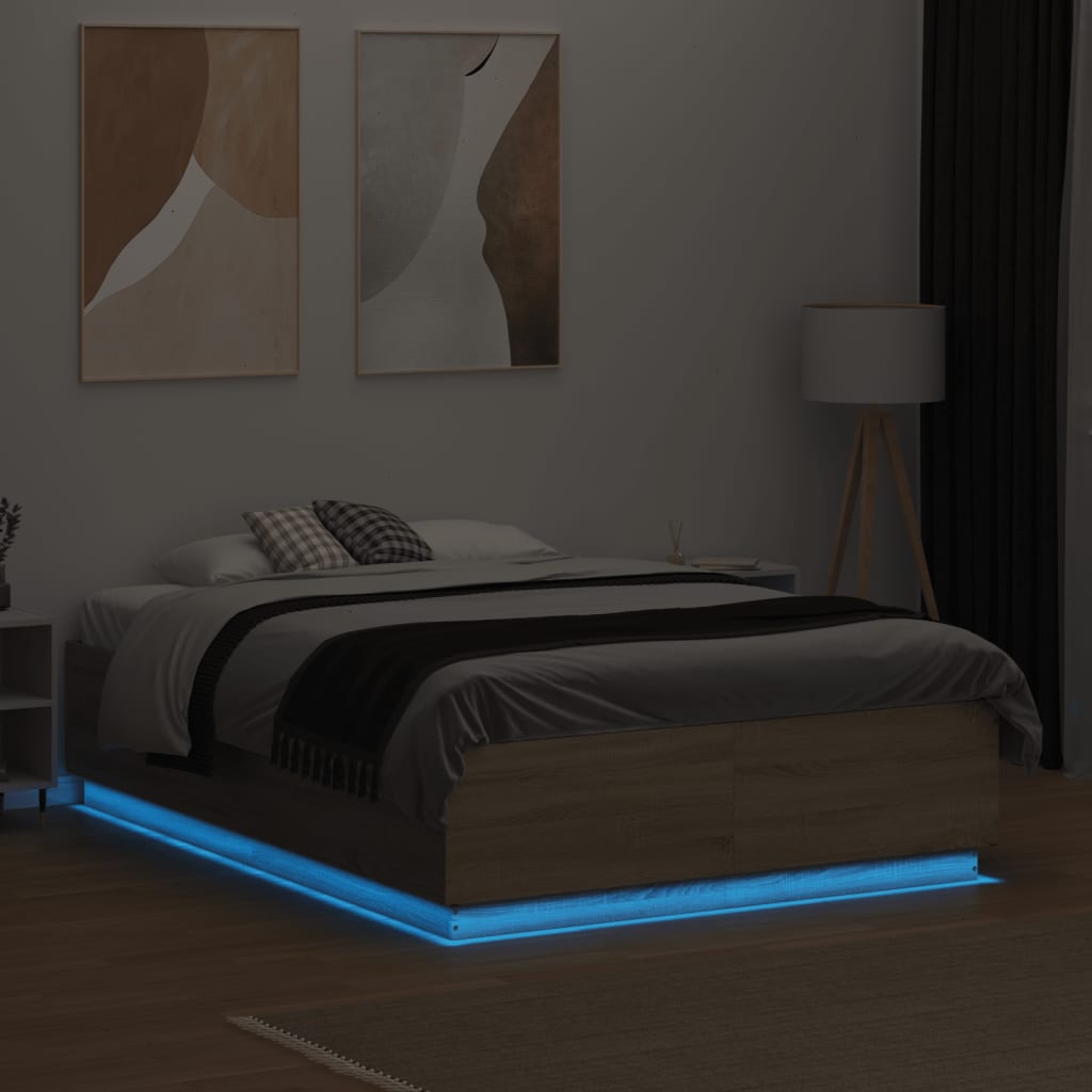 vidaXL Bed Frame with LED without Mattress Sonoma Oak 120x190 cm Small Double