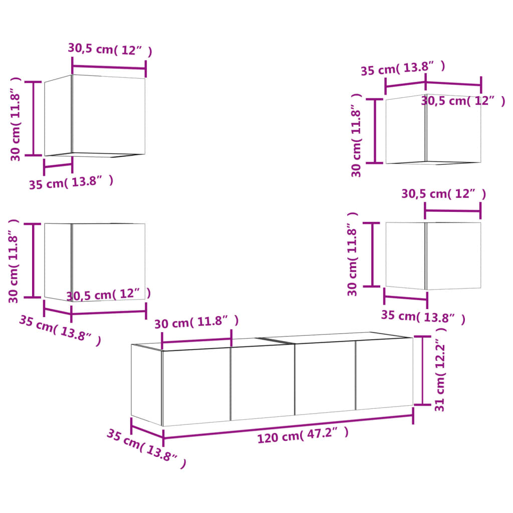 vidaXL 6 Piece TV Wall Units with LED Black Engineered Wood