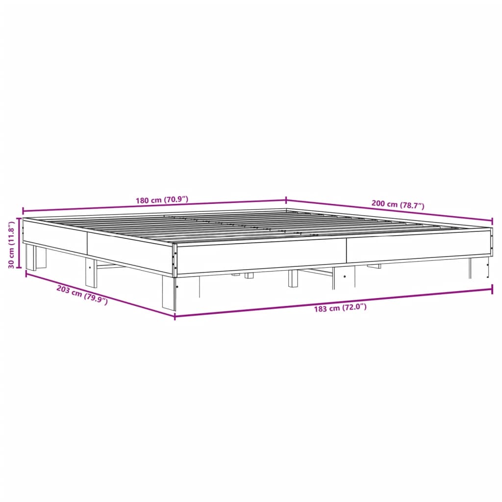 vidaXL Bed Frame without Mattress Black 180x200 cm Super King