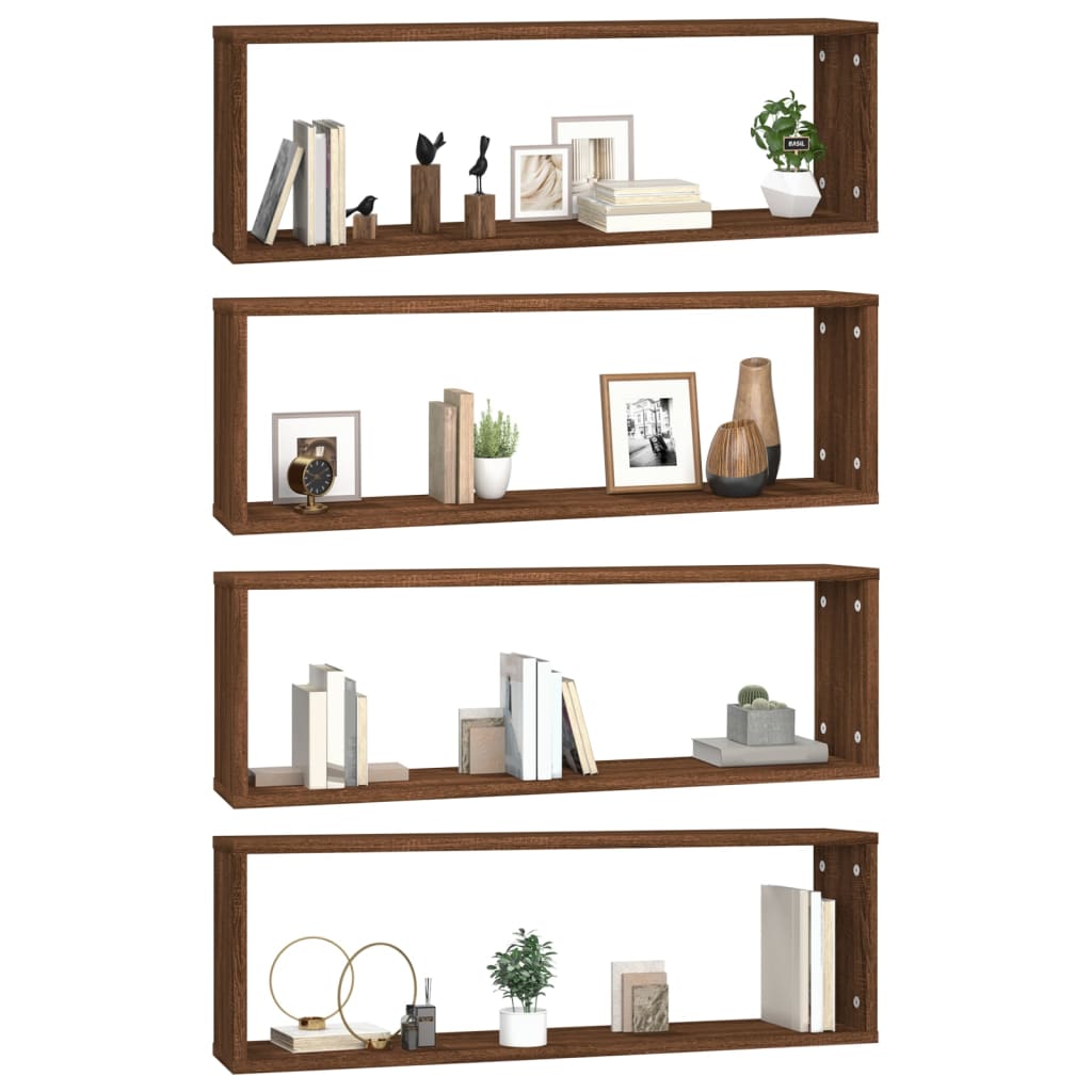 vidaXL Wall Cube Shelves 4 pcs Brown Oak 80x15x26.5 cm Engineered Wood