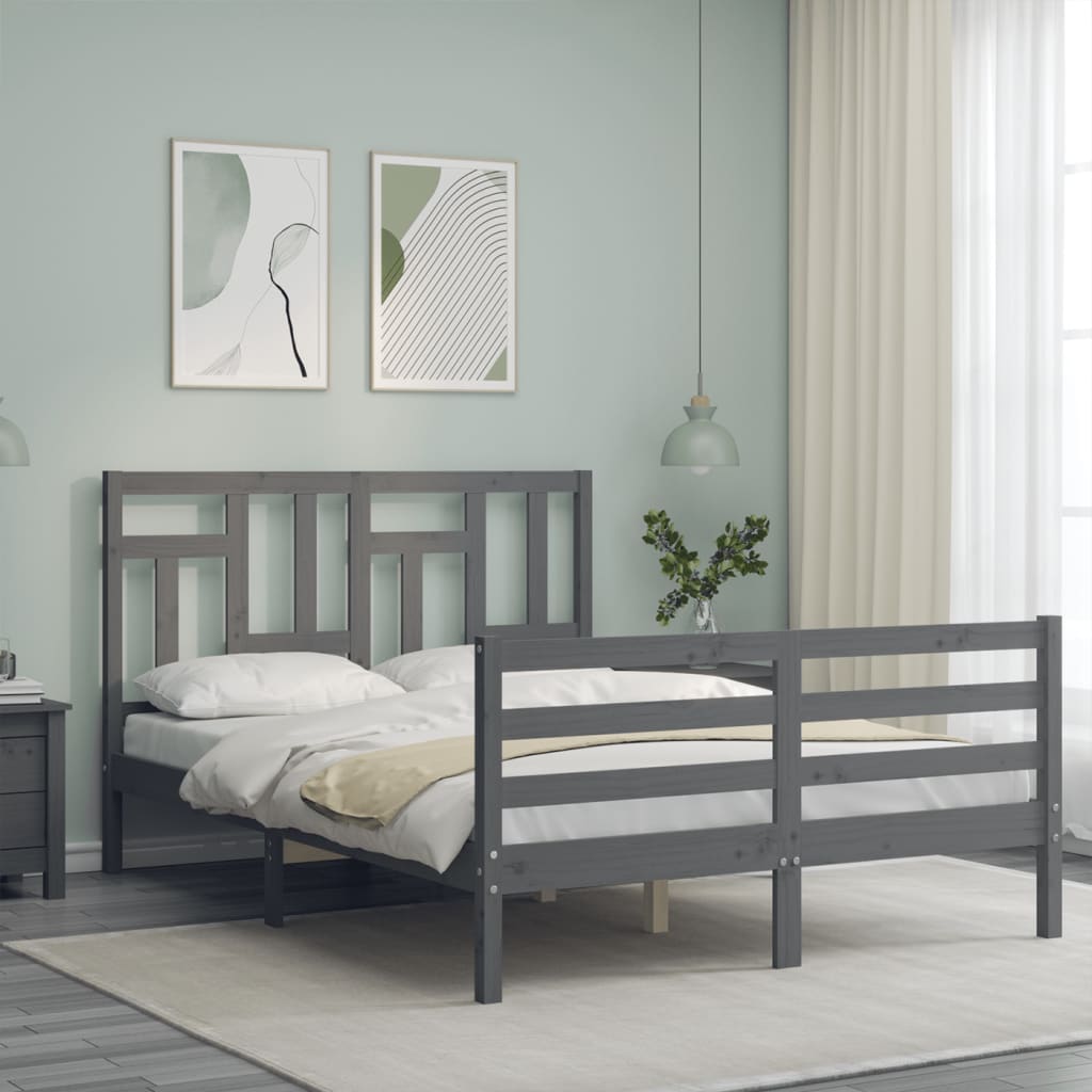 vidaXL Bed Frame without Mattress Grey 140x190 cm Solid Wood