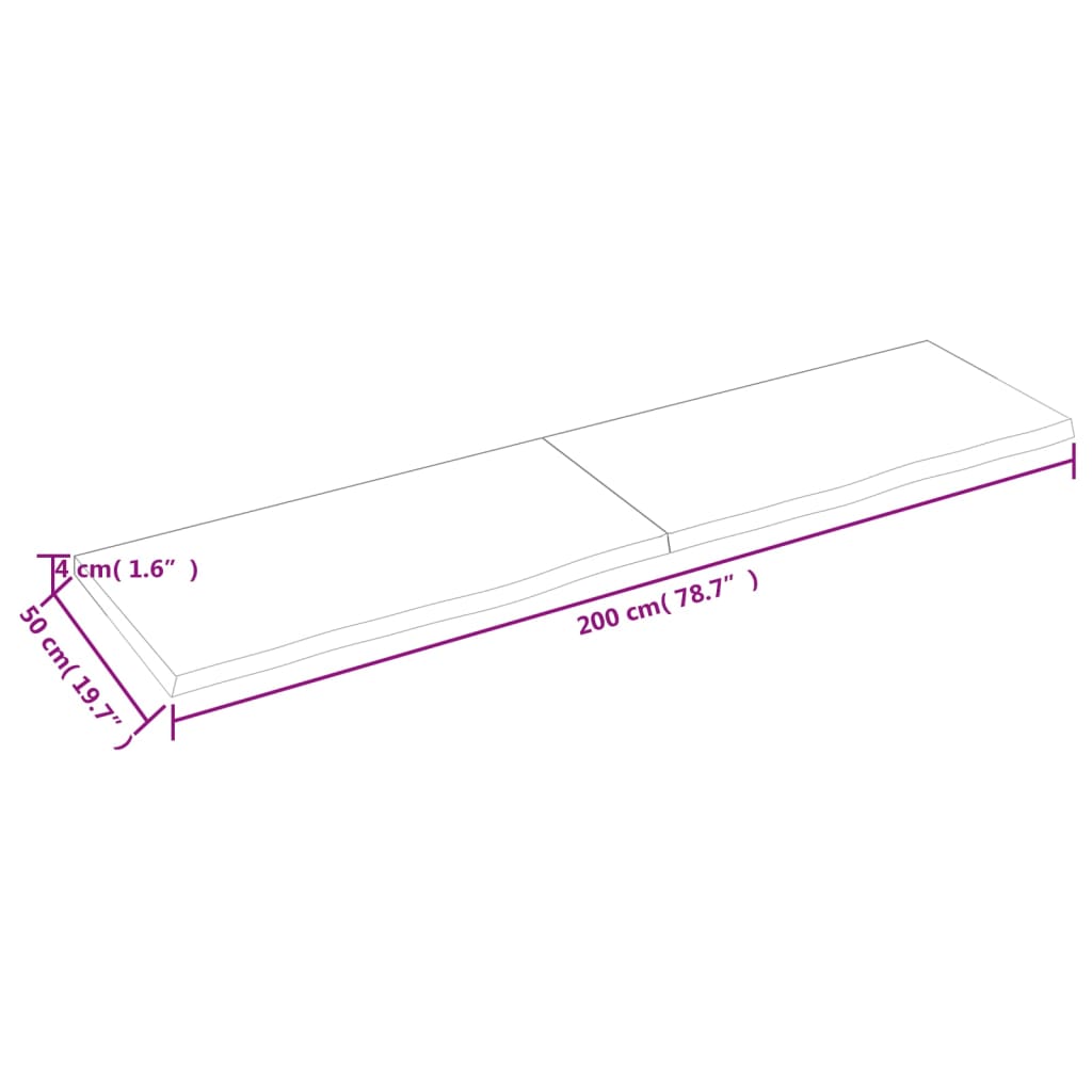 vidaXL Bathroom Countertop Light Brown 200x50x(2-4)cm Treated Solid Wood