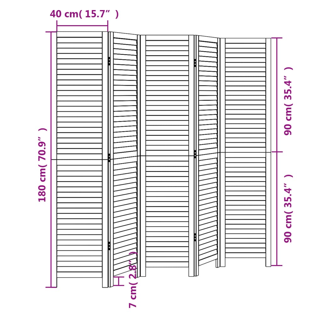 vidaXL Room Divider 5 Panels White Solid Wood Paulownia