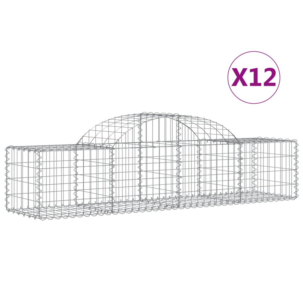 vidaXL Arched Gabion Baskets 12 pcs 200x50x40/60 cm Galvanised Iron