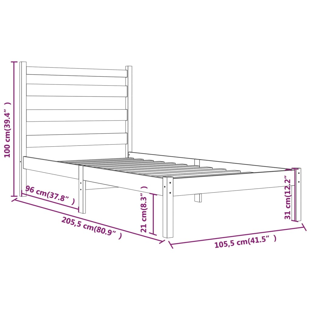 vidaXL Bed Frame without Mattress White Solid Wood 100x200 cm (810008+818406)