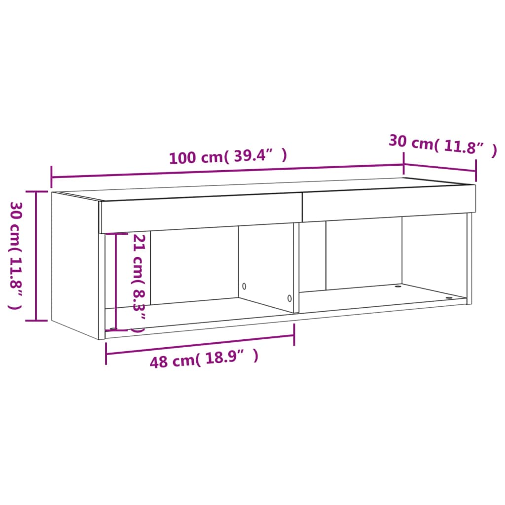 vidaXL TV Cabinet with LED Lights White 100x30x30 cm