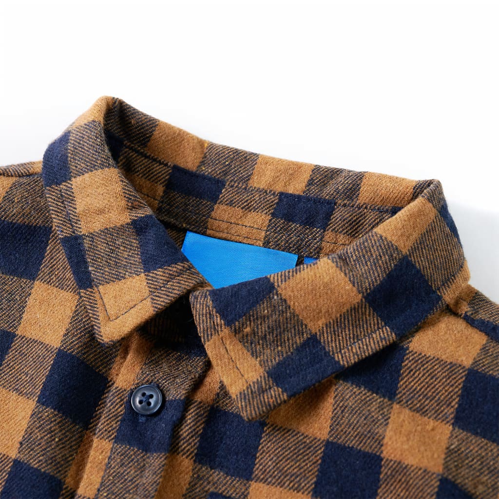 Kids' Plaid Shirt Cognac and Blue 140