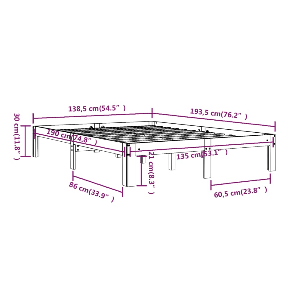 vidaXL Bed Frame without Mattress Black 135x190 cm Double