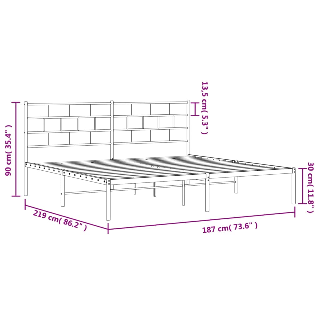 vidaXL Metal Bed Frame without Mattress with Headboard White 183x213 cm