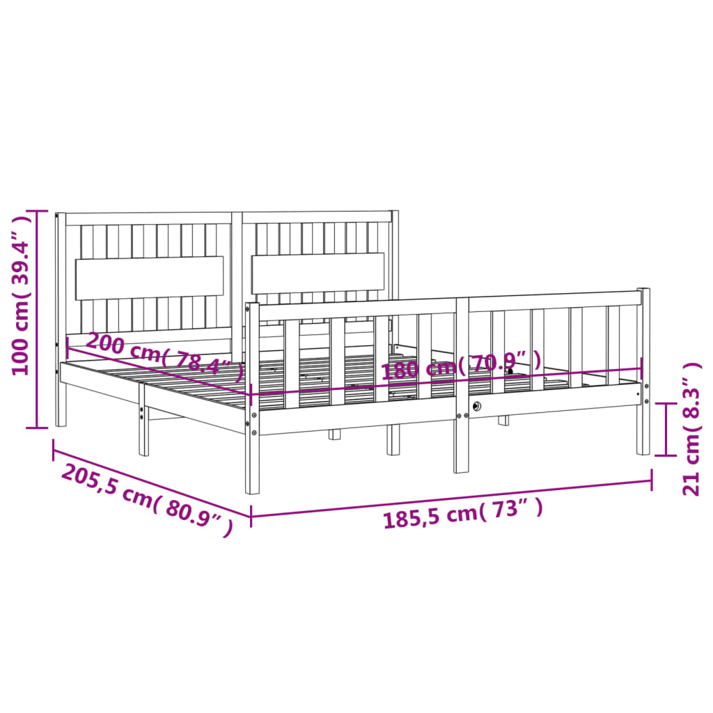 vidaXL Bed Frame without Mattress White Super King Size Solid Wood Pine