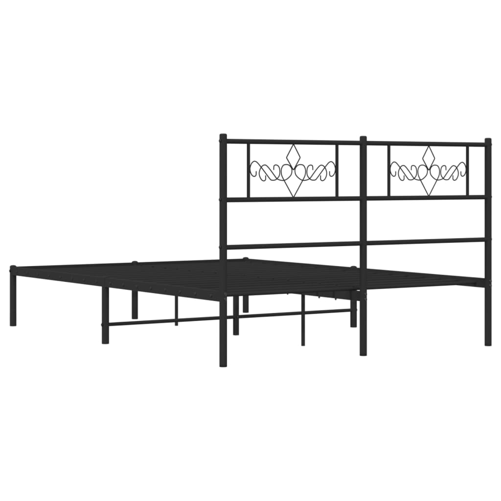 vidaXL Metal Bed Frame without Mattress with Headboard Black 150x200 cm King Size