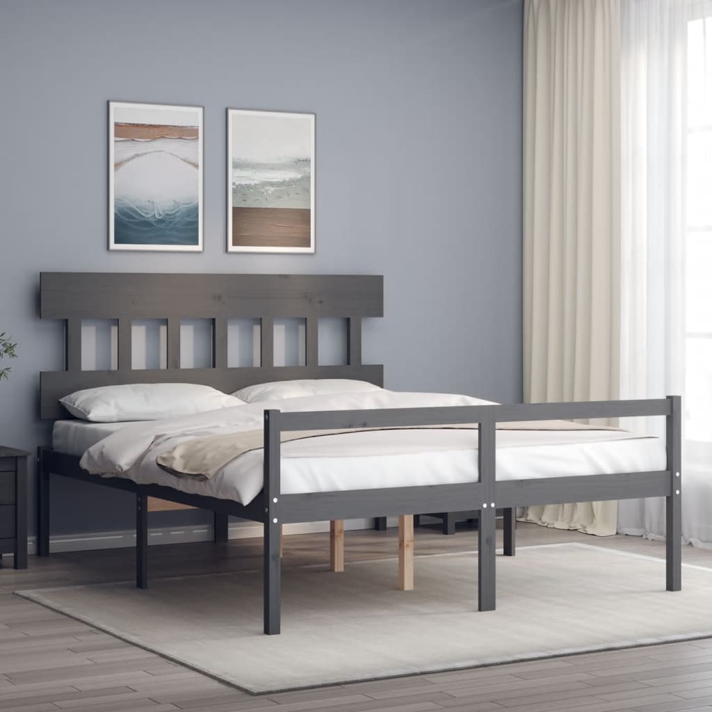 vidaXL Senior Bed without Mattress Grey King Size Solid Wood