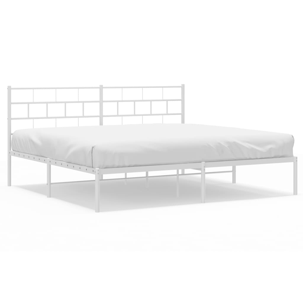 vidaXL Metal Bed Frame without Mattress with Headboard White 183x213 cm