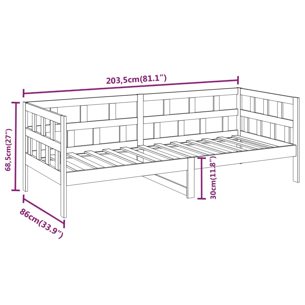 vidaXL Day Bed without Mattress Honey Brown Solid Wood Pine 80x200 cm