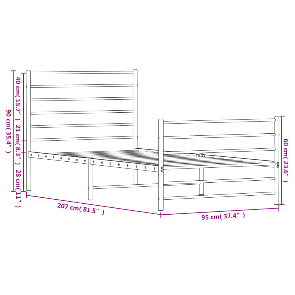 vidaXL Metal Bed Frame without Mattress with Footboard Black 90x200 cm