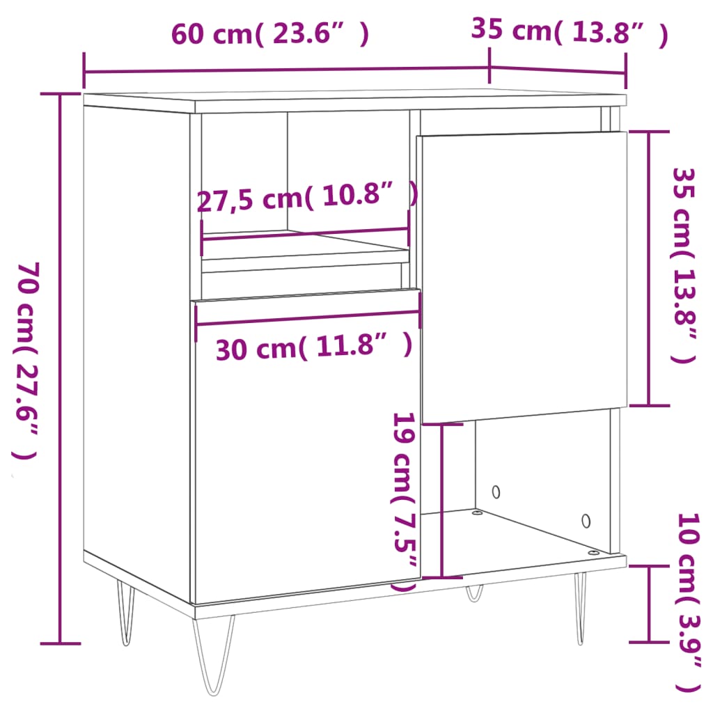 vidaXL Sideboard Concrete Grey 60x35x70 cm Engineered Wood