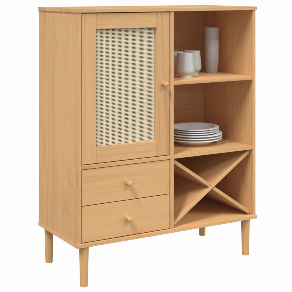 vidaXL Highboard SENJA Rattan Look Brown 90x40x112cm Solid Wood Pine