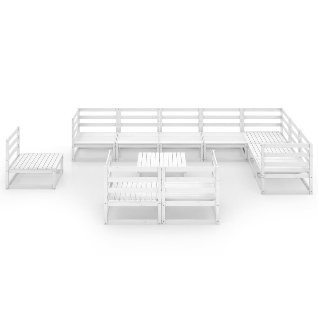 vidaXL 11 Piece Garden Lounge Set White Solid Pinewood