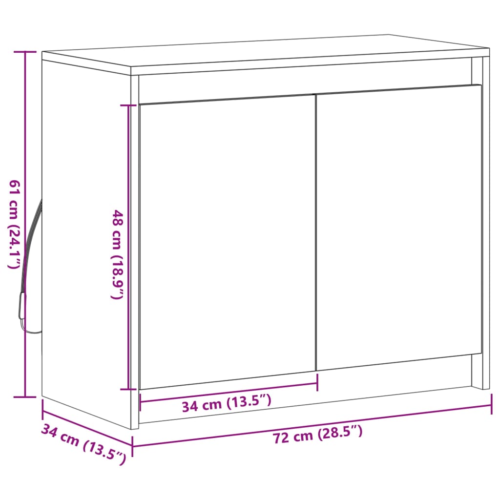 vidaXL Sideboard with LED Sonoma Oak 72x34x61 cm Engineered Wood