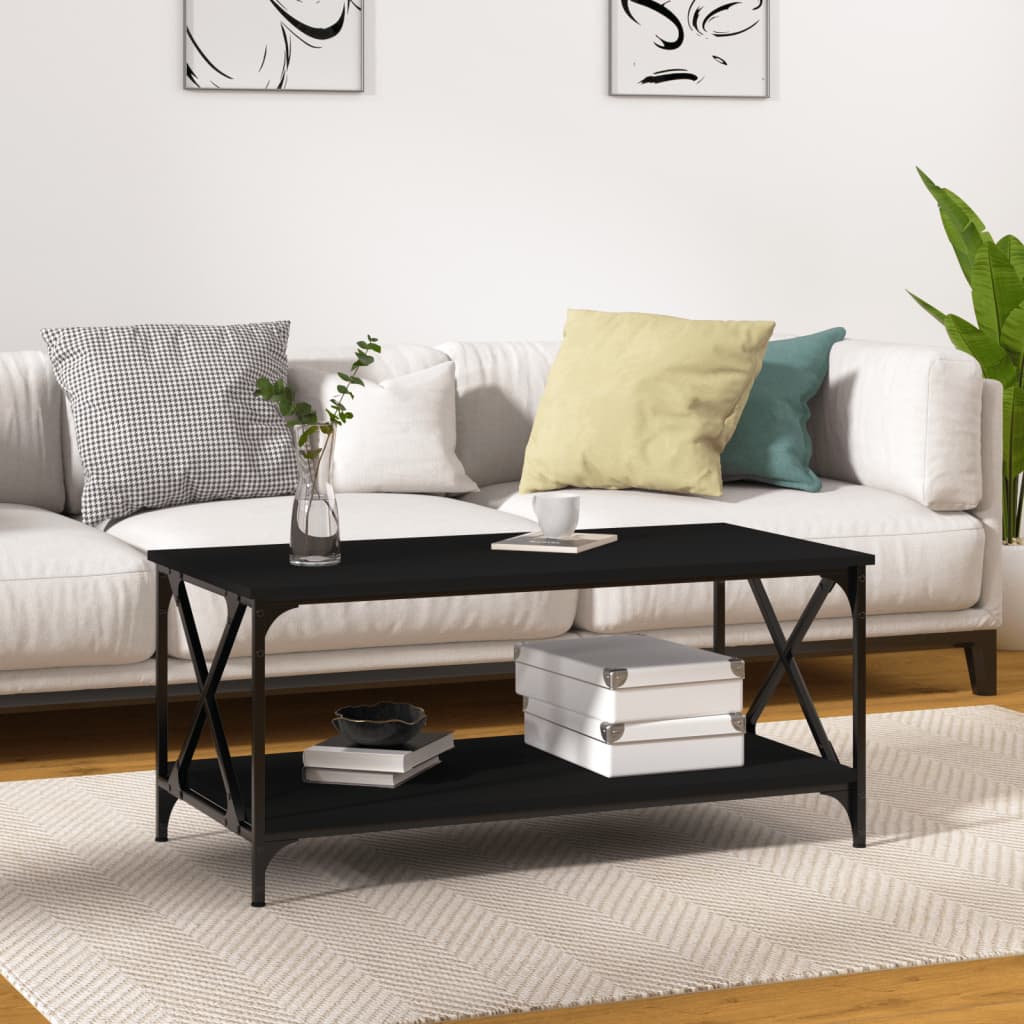 vidaXL Coffee Table Black 100x50x45 cm Engineered Wood and Iron