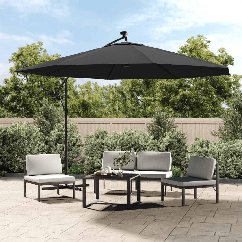 vidaXL Cantilever Garden Parasol with LED Lights and Metal Pole 350 cm Anthracite