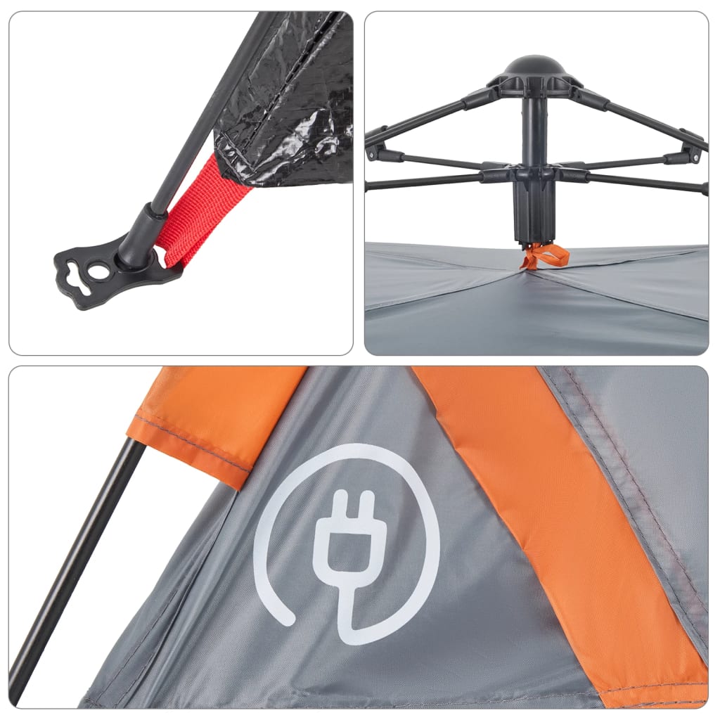 vidaXL Camping Tent 3-Person Grey and Orange Quick Release