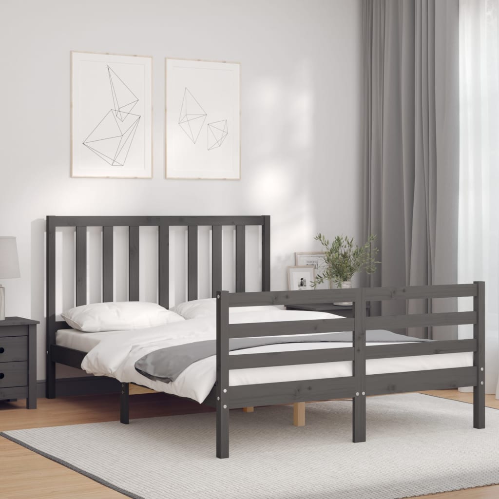 vidaXL Bed Frame without Mattress Grey 140x190 cm Solid Wood Pine