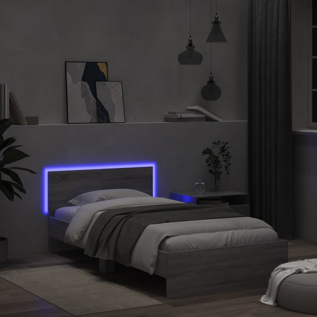 vidaXL Bed Frame without Mattress with LED Lights Grey Sonoma 100x200 cm