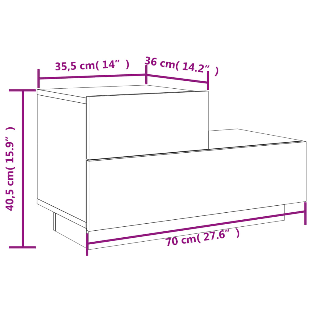 vidaXL Bedside Cabinet with LED Lights Brown Oak 70x36x40.5 cm