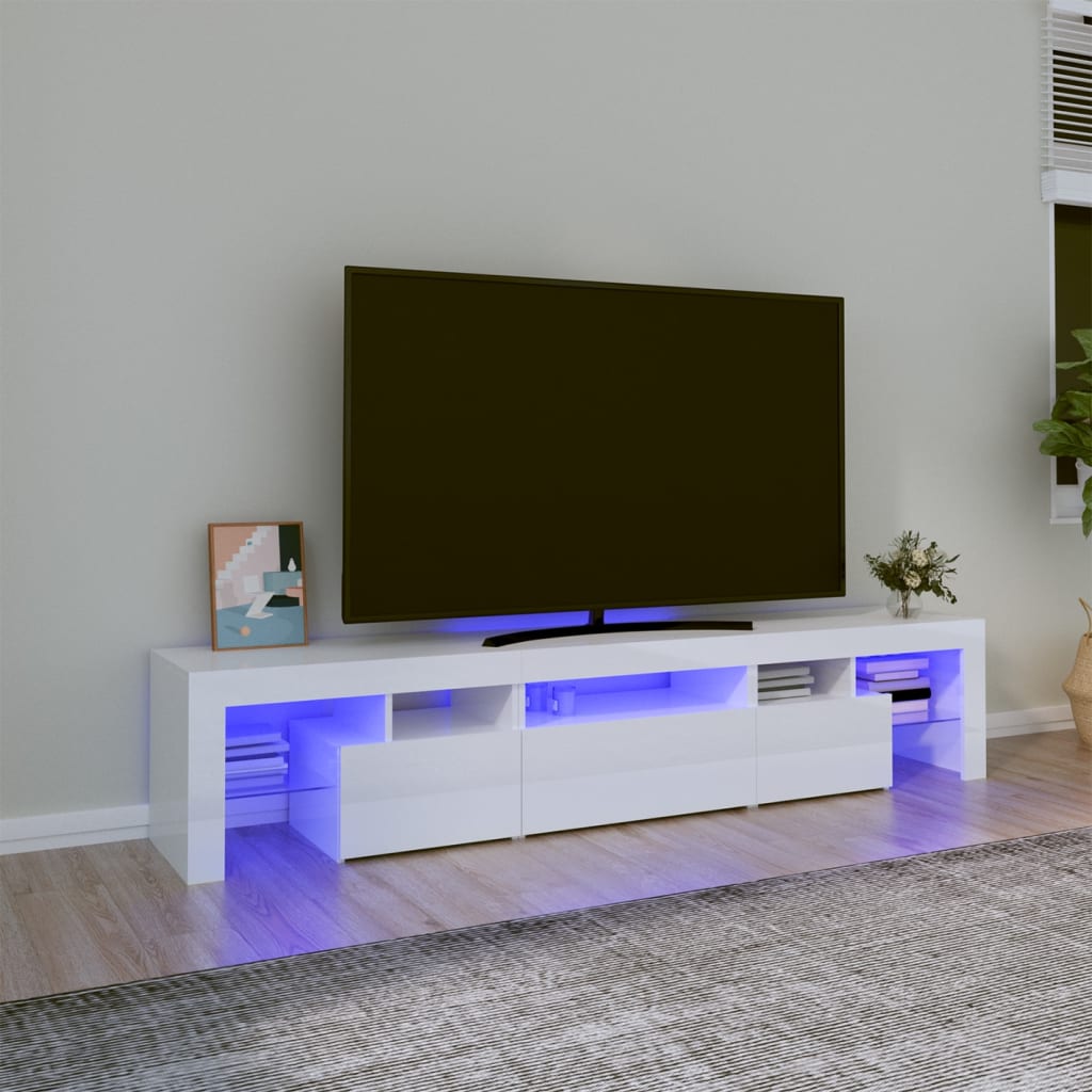 vidaXL TV Cabinet with LED Lights High Gloss White 200x36.5x40 cm