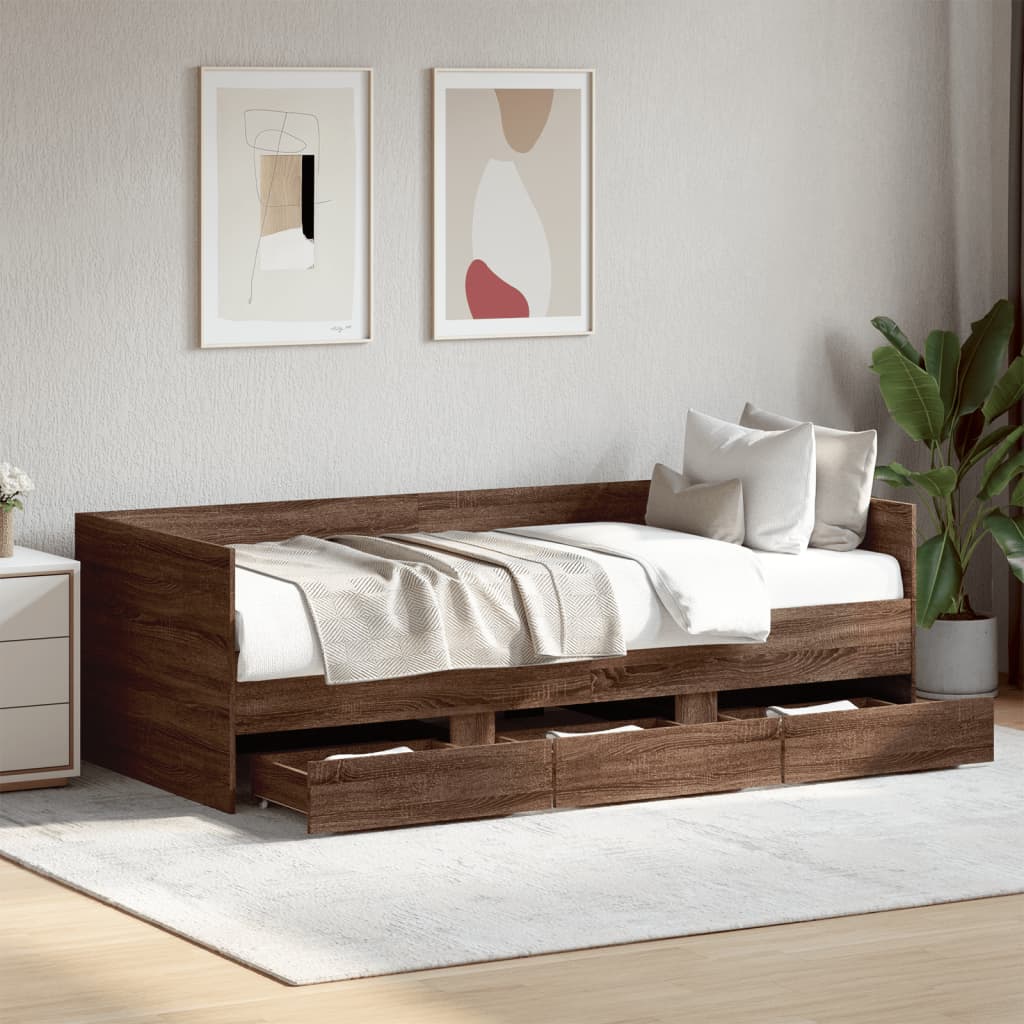 vidaXL Daybed with Drawers without Mattress Brown Oak 90x190 cm Single