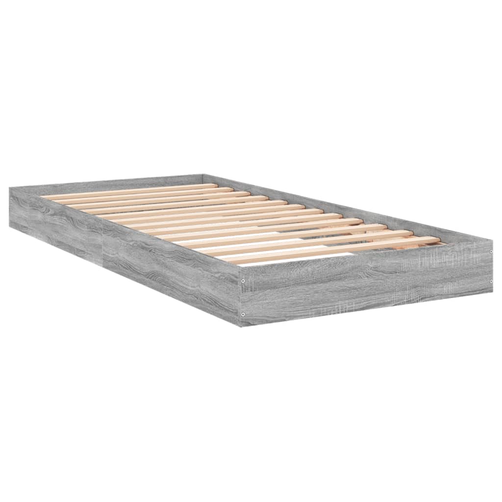 vidaXL Bed Frame without Mattress Grey Sonoma 75x190 cm Small Single Engineered Wood