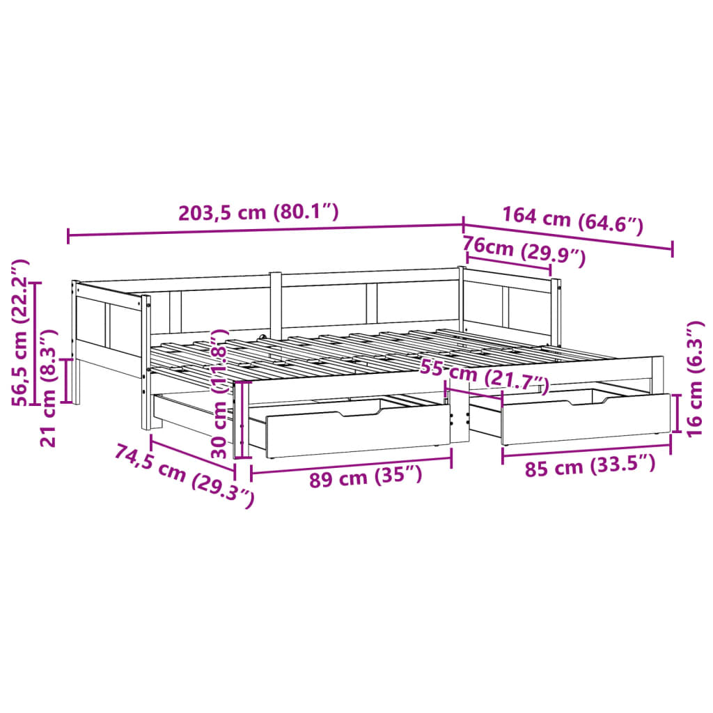 vidaXL Daybed with Trundle and Drawers without Mattress White 80x200 cm