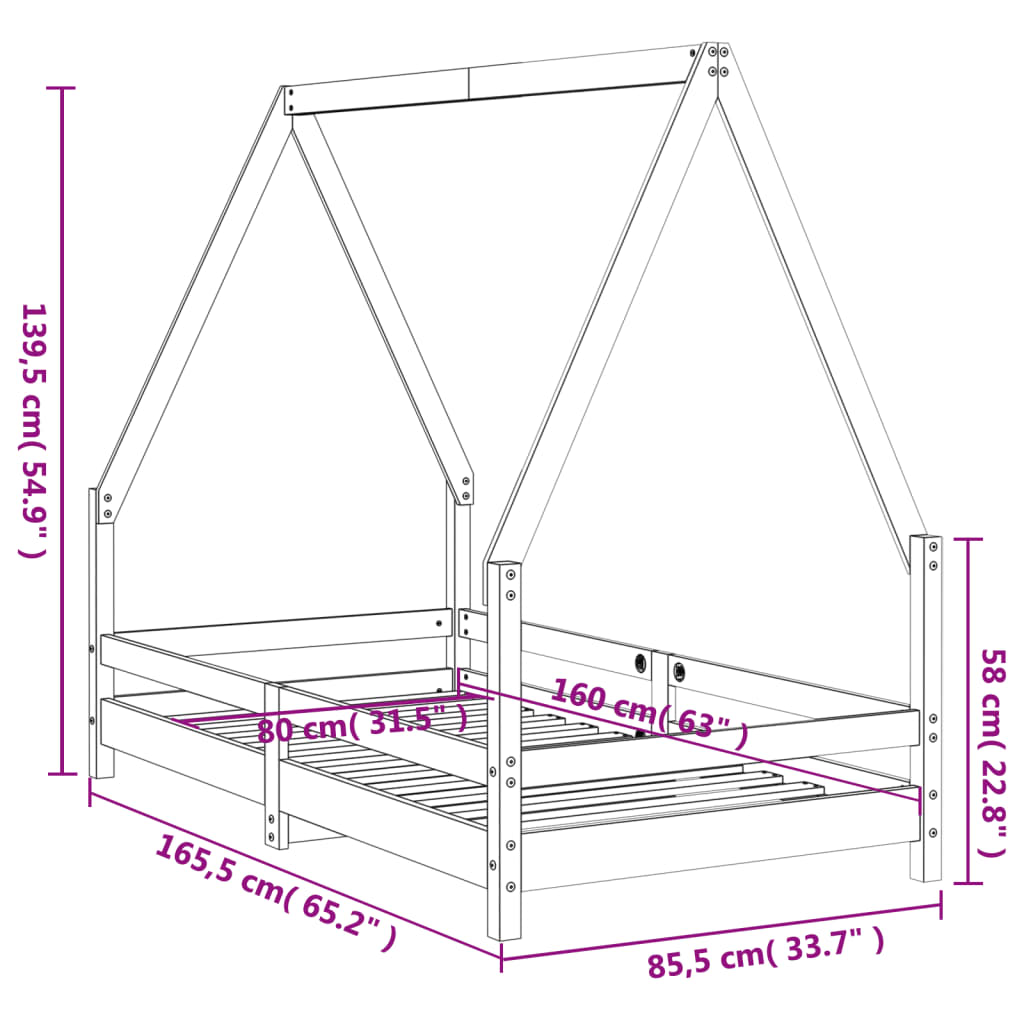 vidaXL Kids Bed Frame Black 80x160 cm Solid Wood Pine