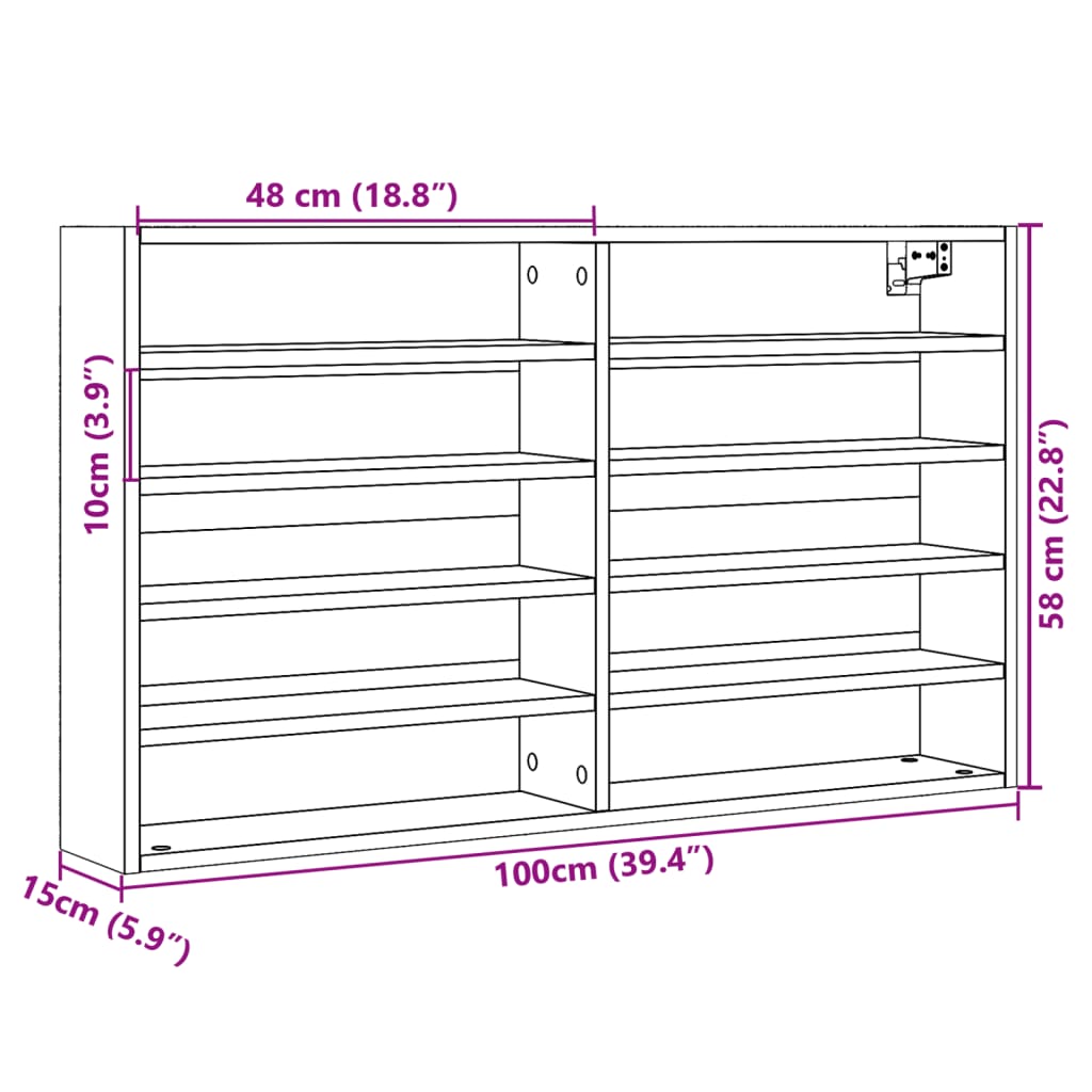 vidaXL Vitrine Cabinet Brown Oak 100x15x58 cm Engineered Wood