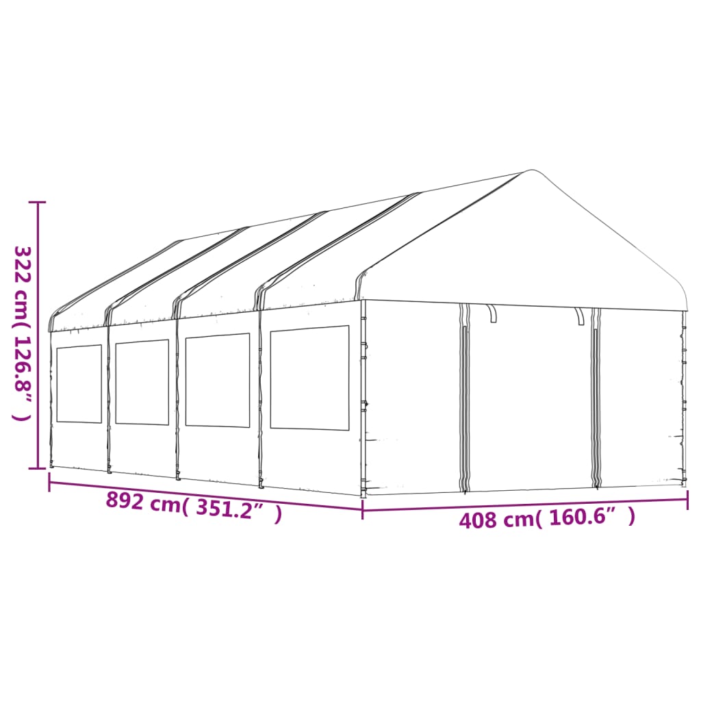 vidaXL Gazebo with Roof White 8.92x4.08x3.22 m Polyethylene