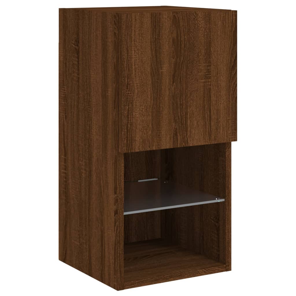 vidaXL 4 Piece TV Wall Cabinets with LED Lights Brown Oak