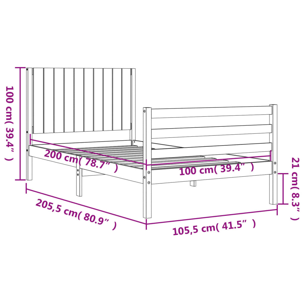 vidaXL Bed Frame without Mattress 100x200 cm Solid Wood