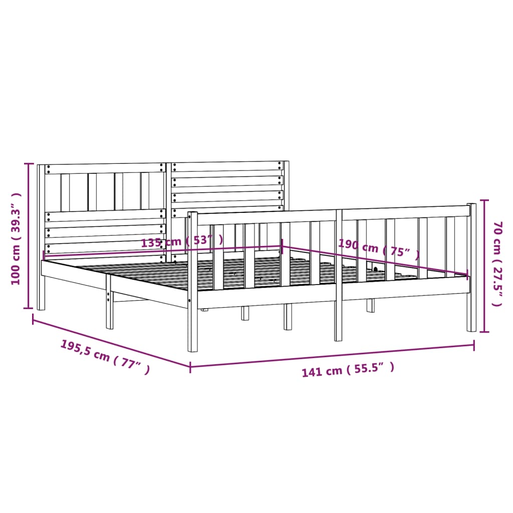 vidaXL Bed Frame without Mattress Black Double Solid Wood