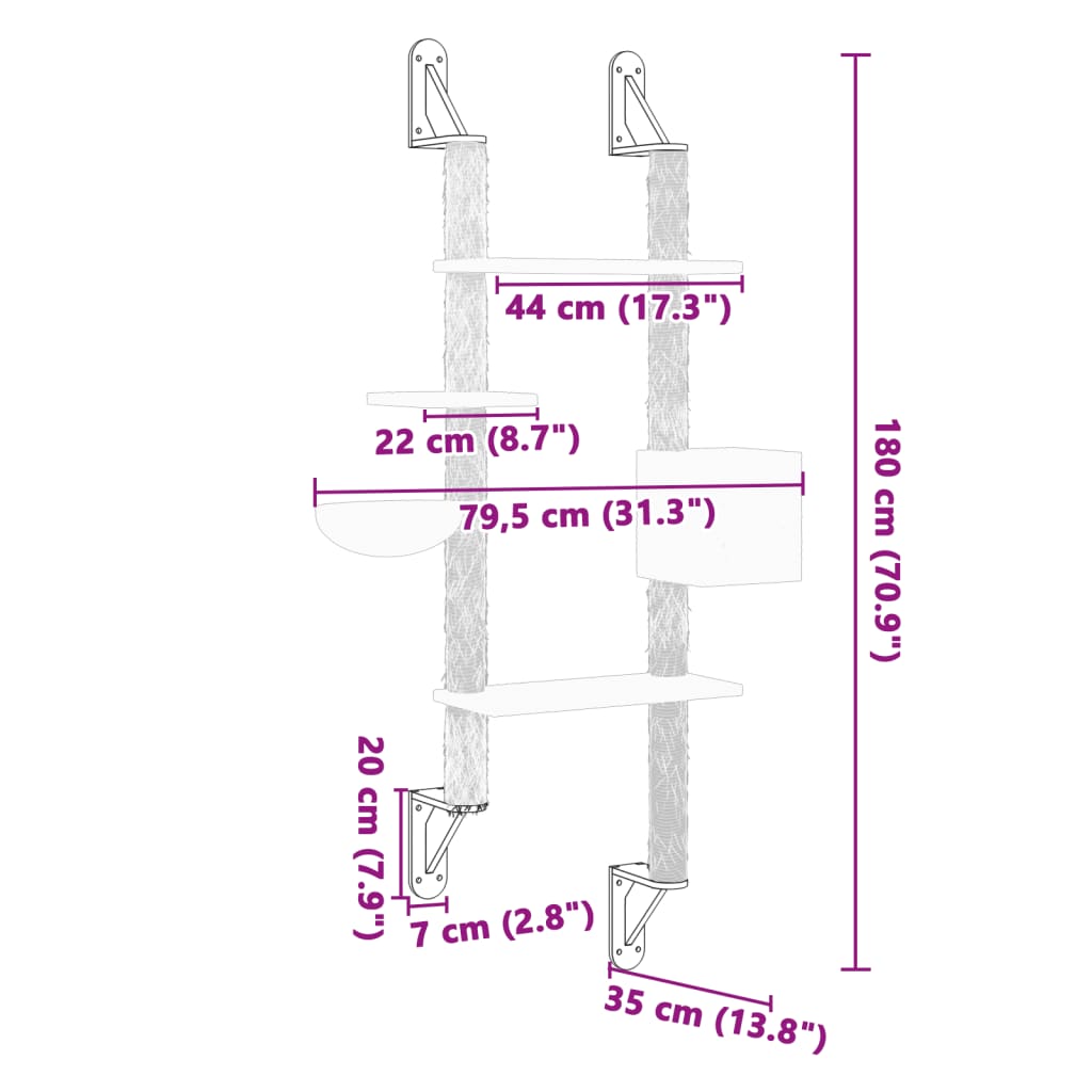 vidaXL Wall-mounted Cat Tree with Scratching Post Cream 180 cm