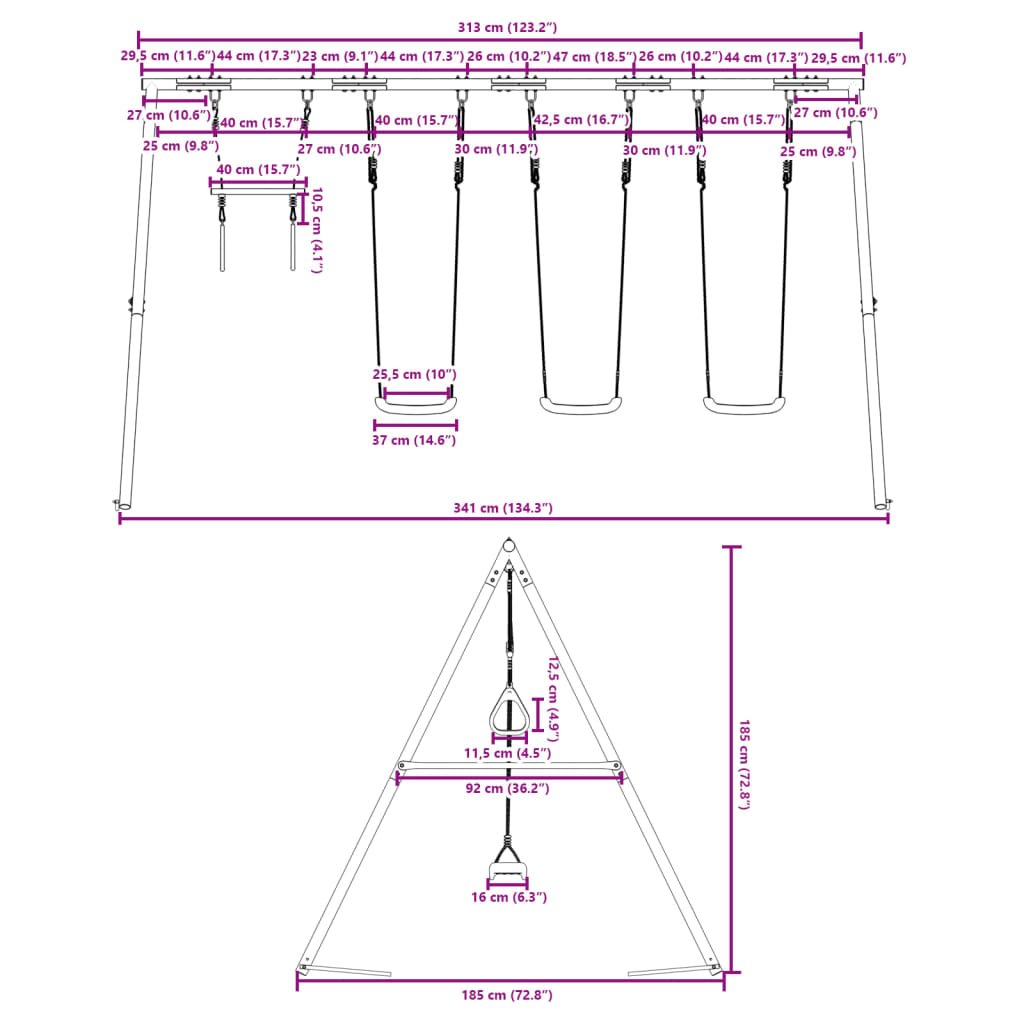 vidaXL Outdoor Swing Set with Swings and Trapeze