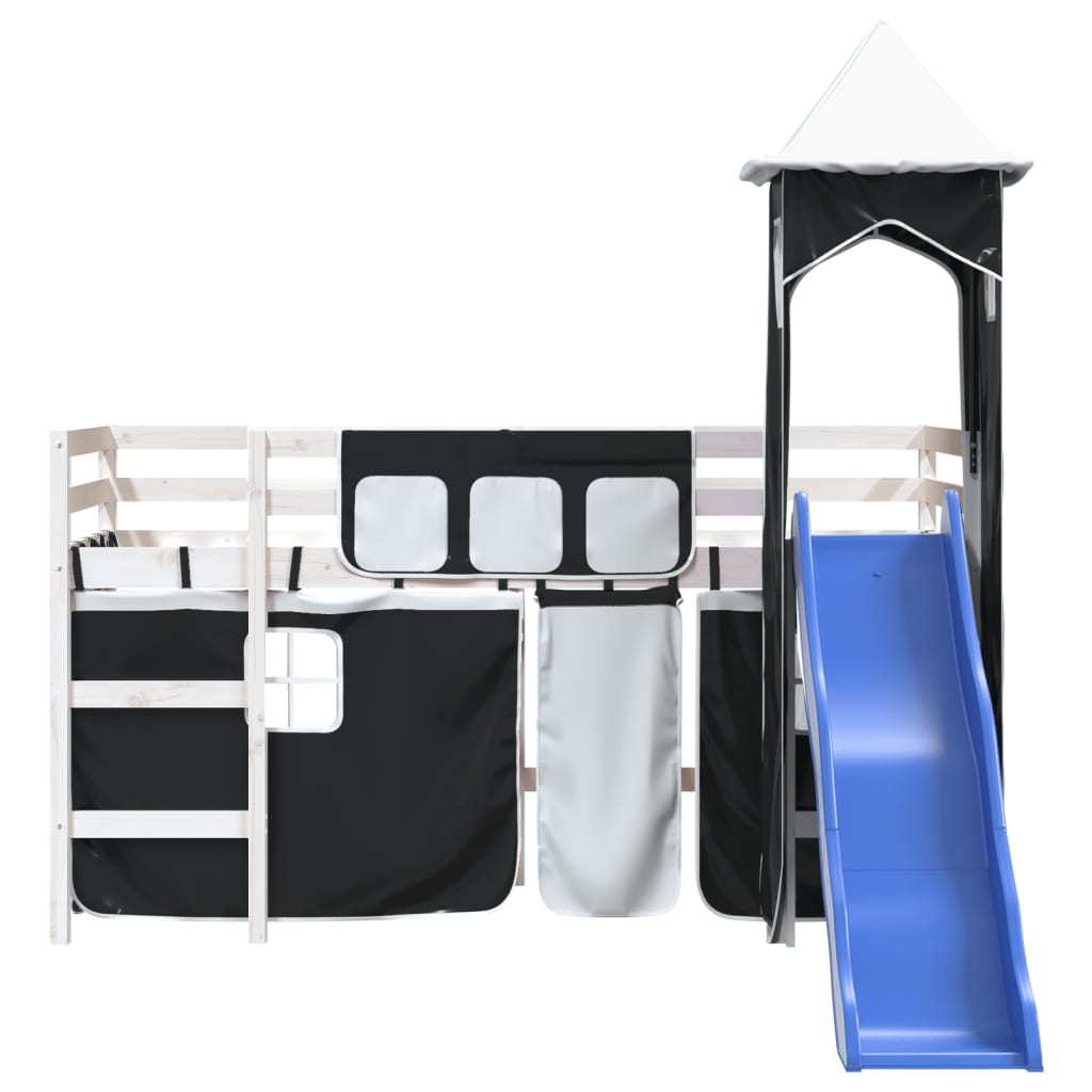 vidaXL Kids' Loft Bed with Tower without Mattress White&Black 90x200 cm