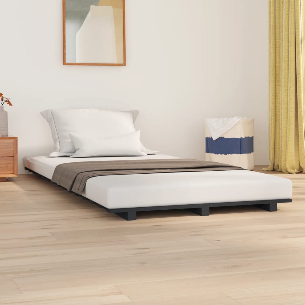 vidaXL Bed Frame without Mattress Grey 90x200 cm Solid Wood Pine