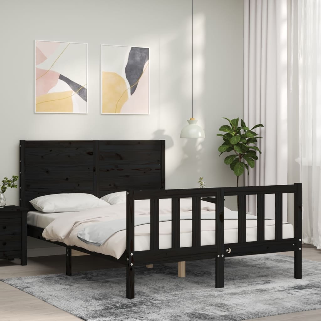 vidaXL Bed Frame without Mattress Black Small Double Solid Wood Pine