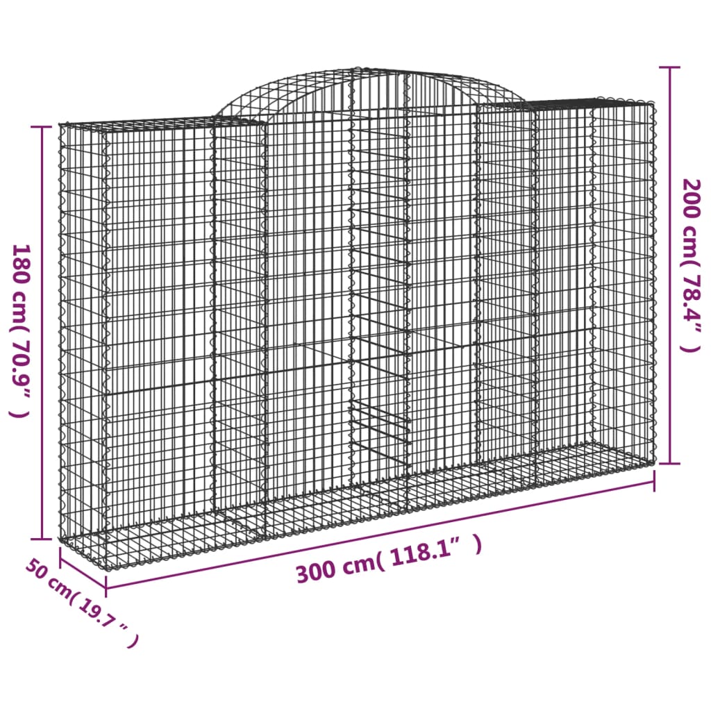 vidaXL Arched Gabion Baskets 12 pcs 300x50x180/200 cm Galvanised Iron