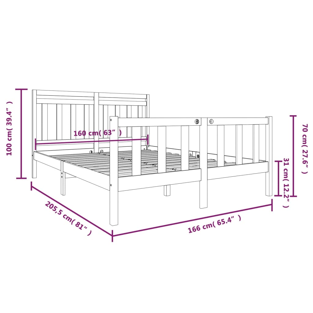 vidaXL Bed Frame without Mattress Solid Wood 160x200 cm (810092+814104)